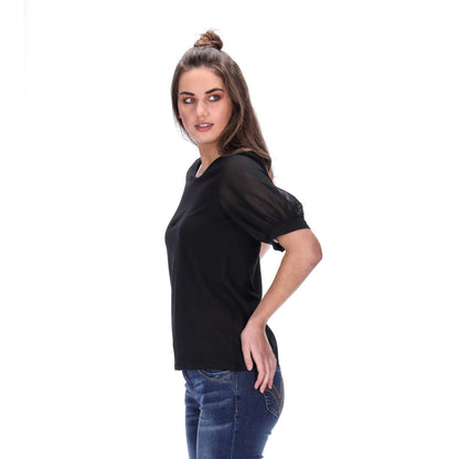 womens black puff sleeve tee