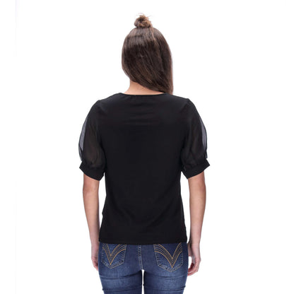 womens black puff sleeve tee