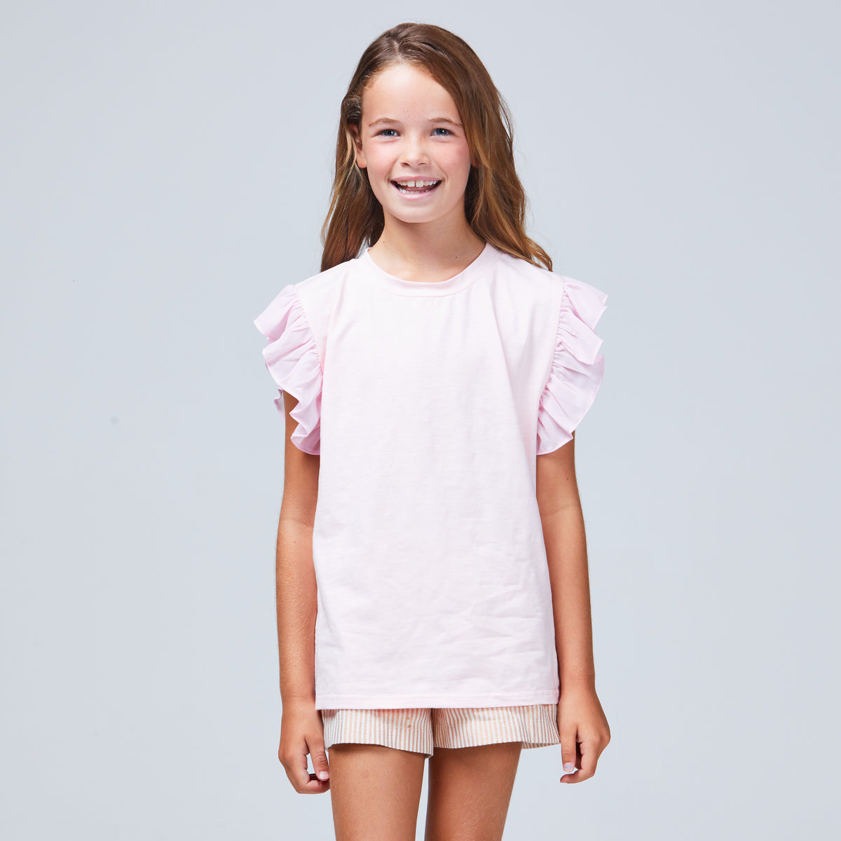 girls frill sleeve tee pink