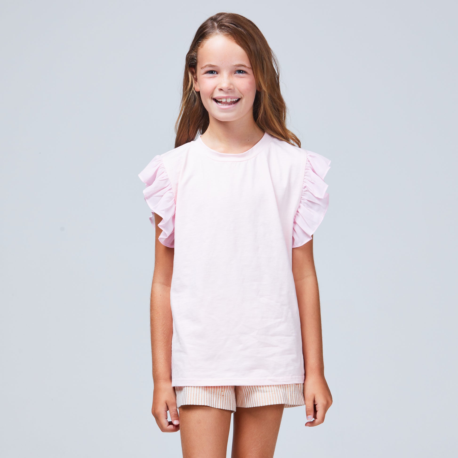 girls frill sleeve tee pink