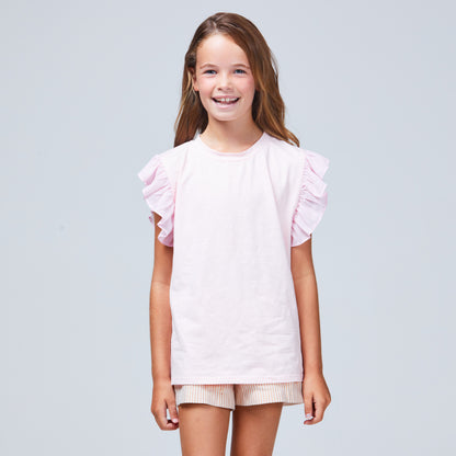 girls frill sleeve tee pink