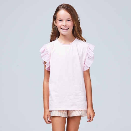girls frill sleeve tee pink