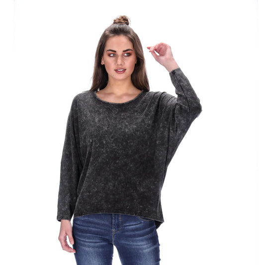 nz womensacid wash black long sleeve top