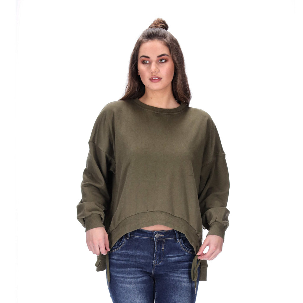 womens relaxed crew sweater khaki 