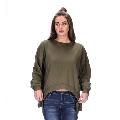 womens relaxed crew sweater khaki 