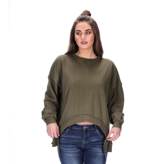 womens relaxed crew sweater khaki 