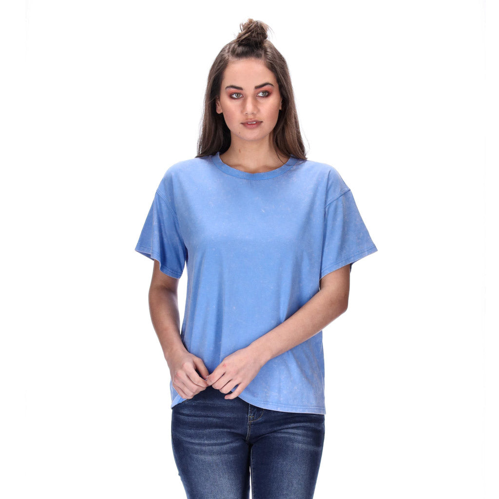 boxy fit womens acid wash tee blue
