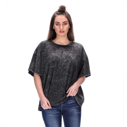 boxy fit womens acid wash tee black