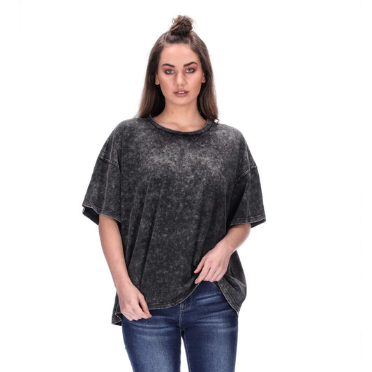 boxy fit womens acid wash tee black