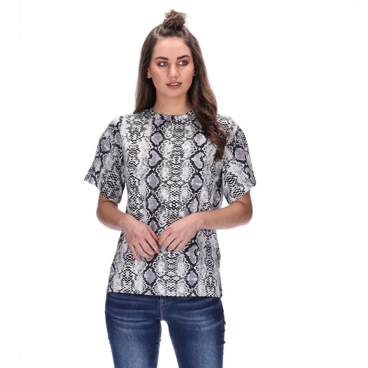 womens white and white snakeskin tee