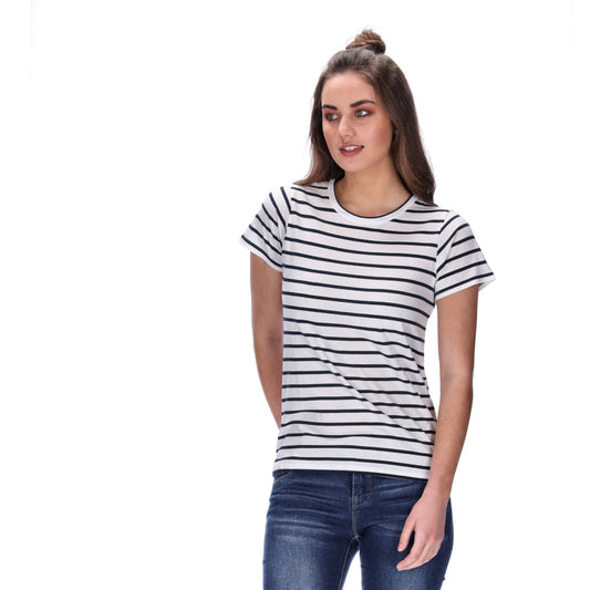 white and navy striped tee
