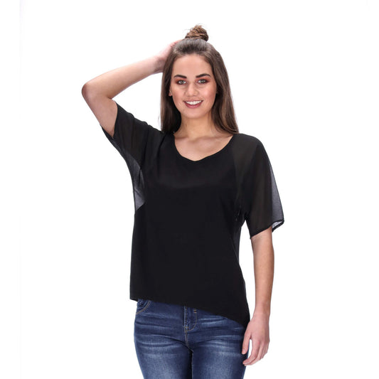 chiffon sleeved tee black