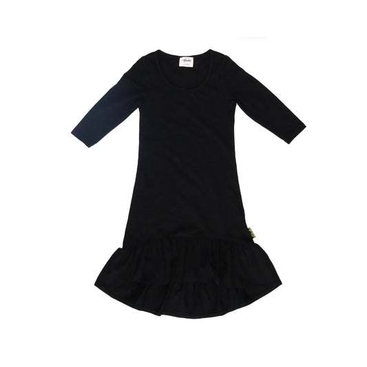 long sleeve frill hem kids dress black
