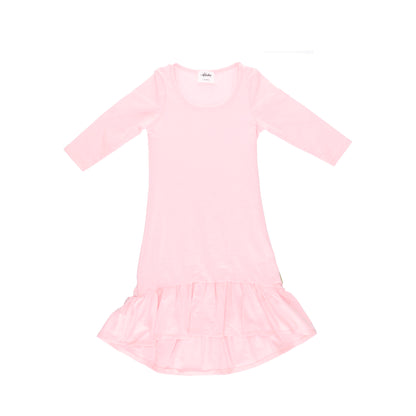 long sleeve frill hem kids dress pink