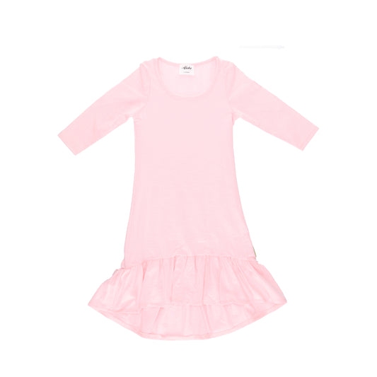 long sleeve frill hem kids dress pink