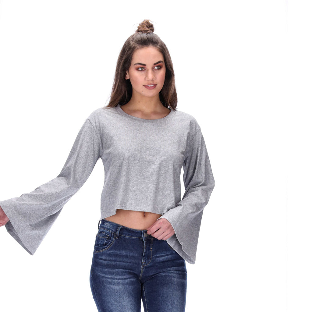 flared long sleeve womens top grey