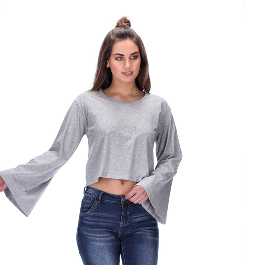 flared long sleeve womens top grey