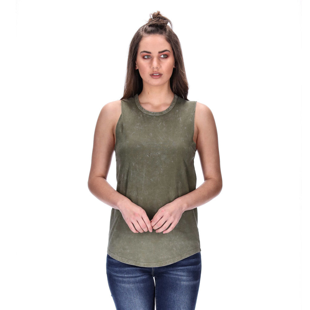 womens distressed khkai tank
