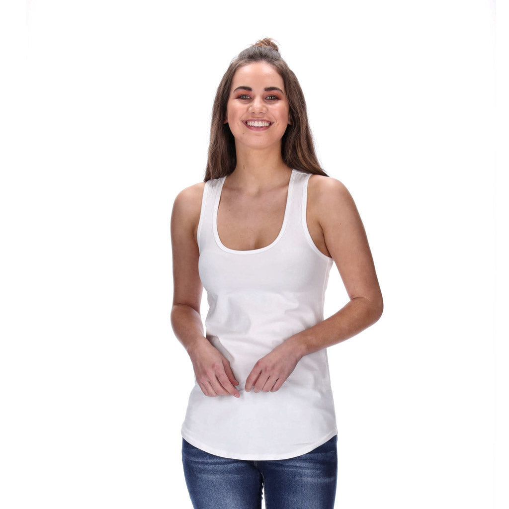 womens muscle back singlet white