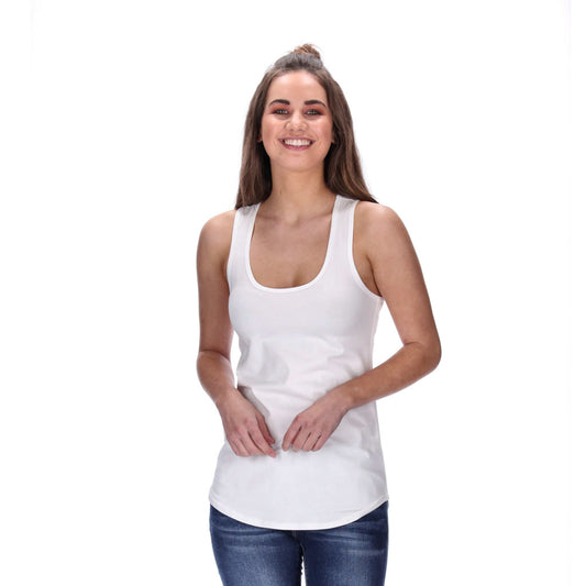 womens muscle back singlet white