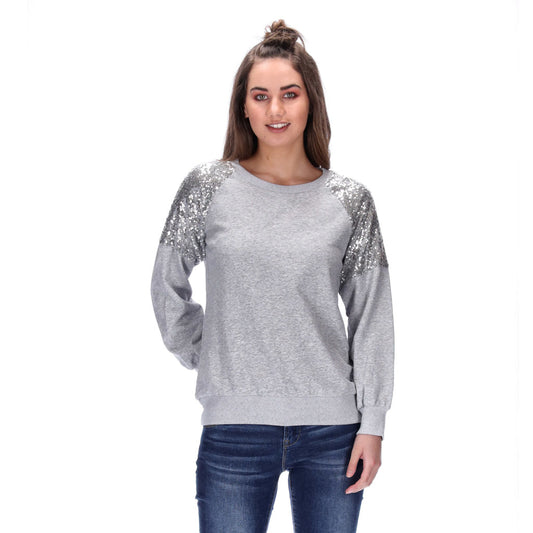 sequin crew sweater grey