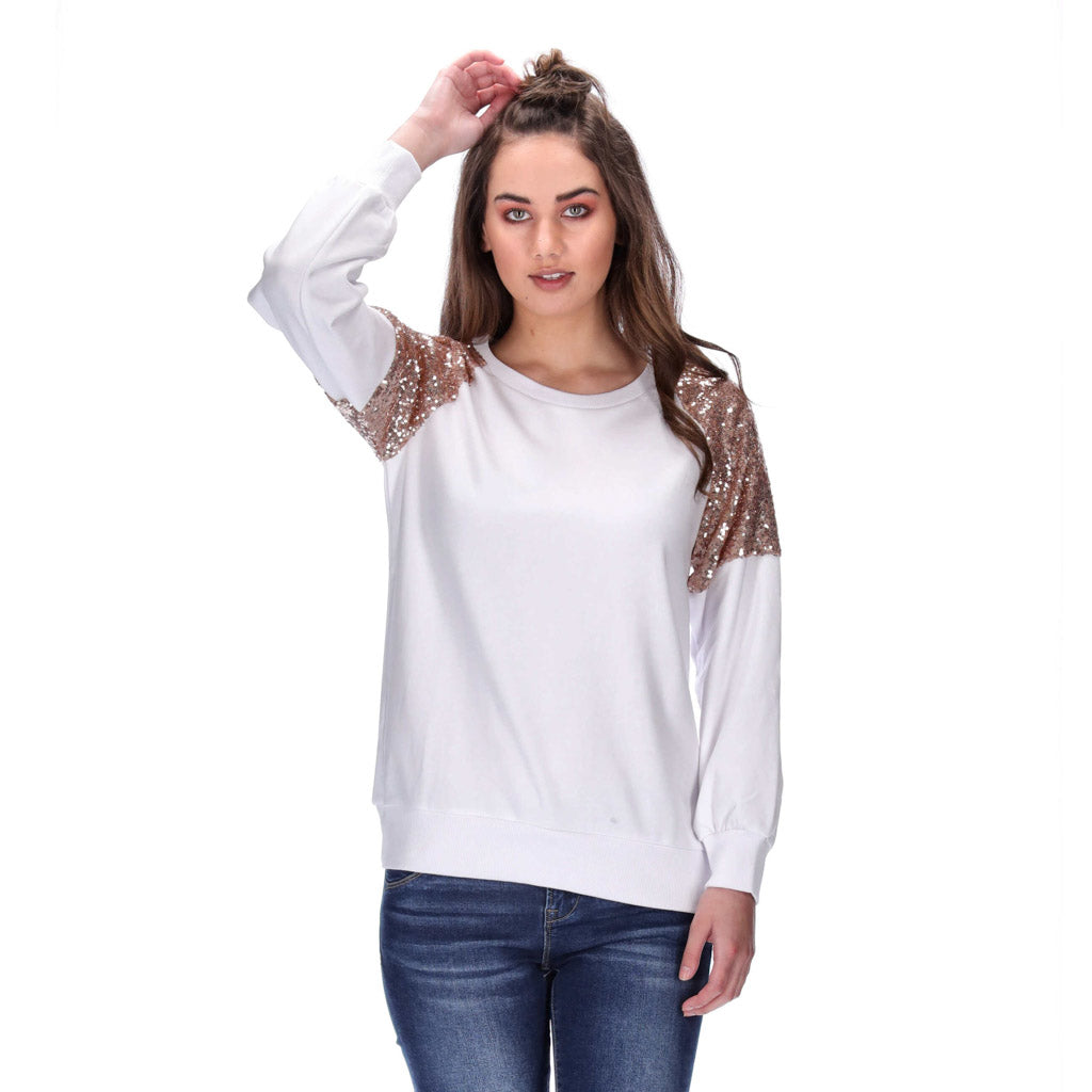sequin crew sweater white