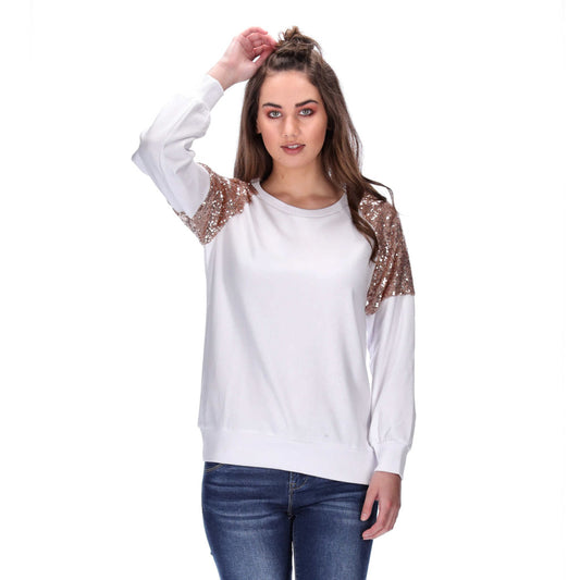 sequin crew sweater white