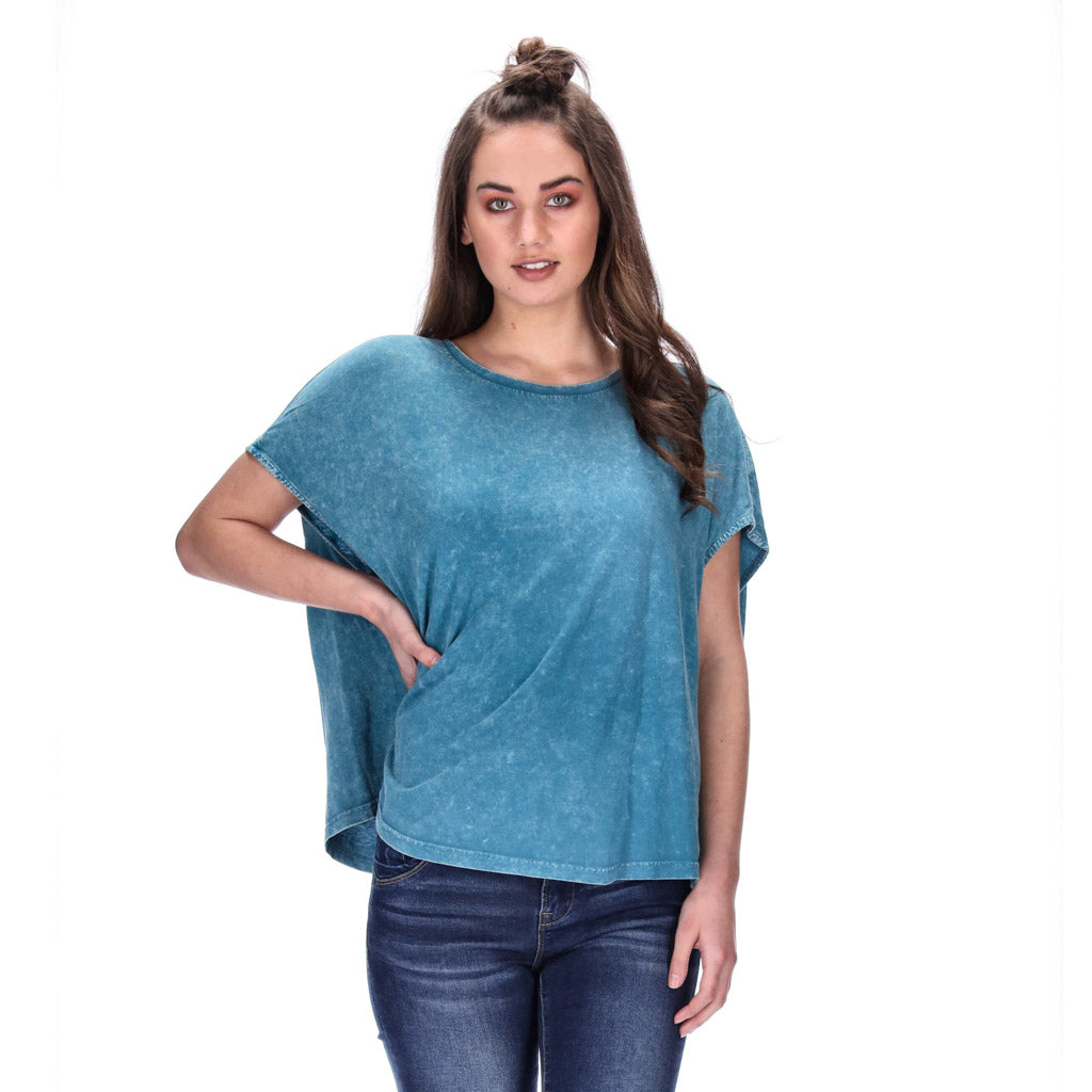 distressed teal tee