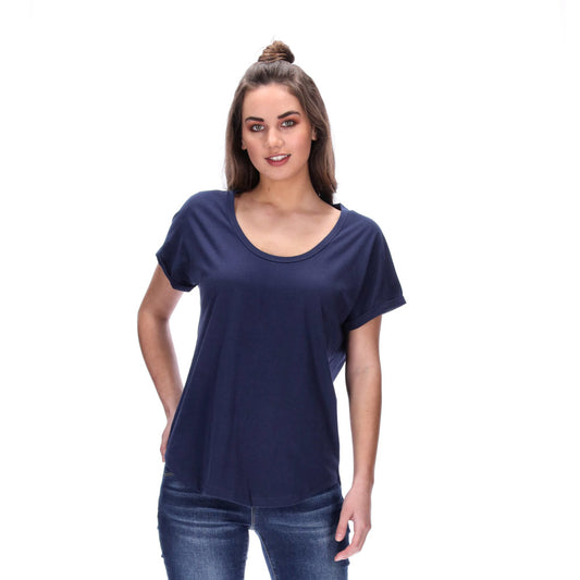 scoop neck womens tee navy