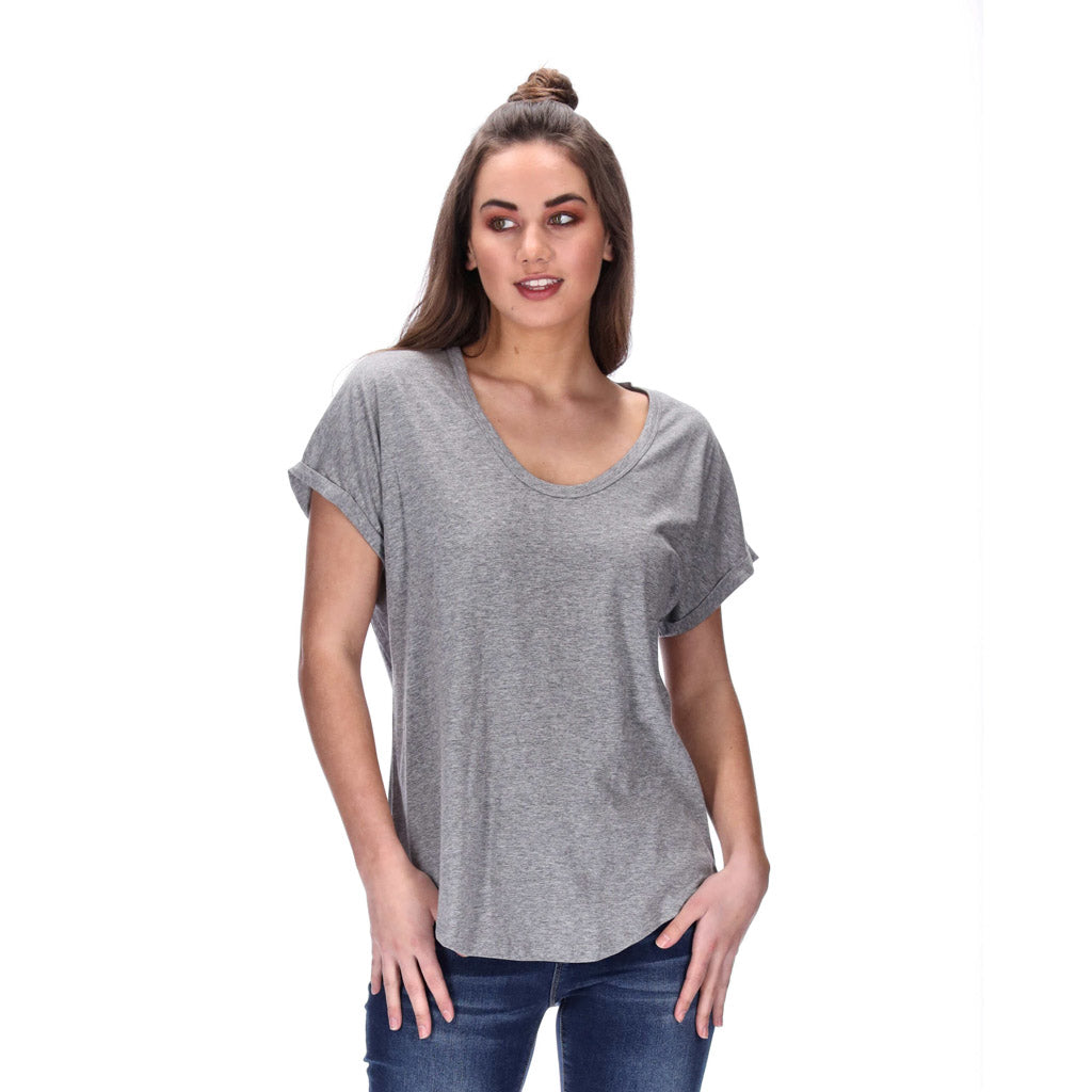 scoop neck womens tee grey marle