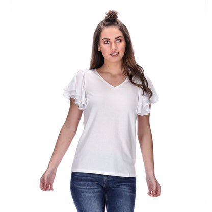 frill sleeve womens tee white