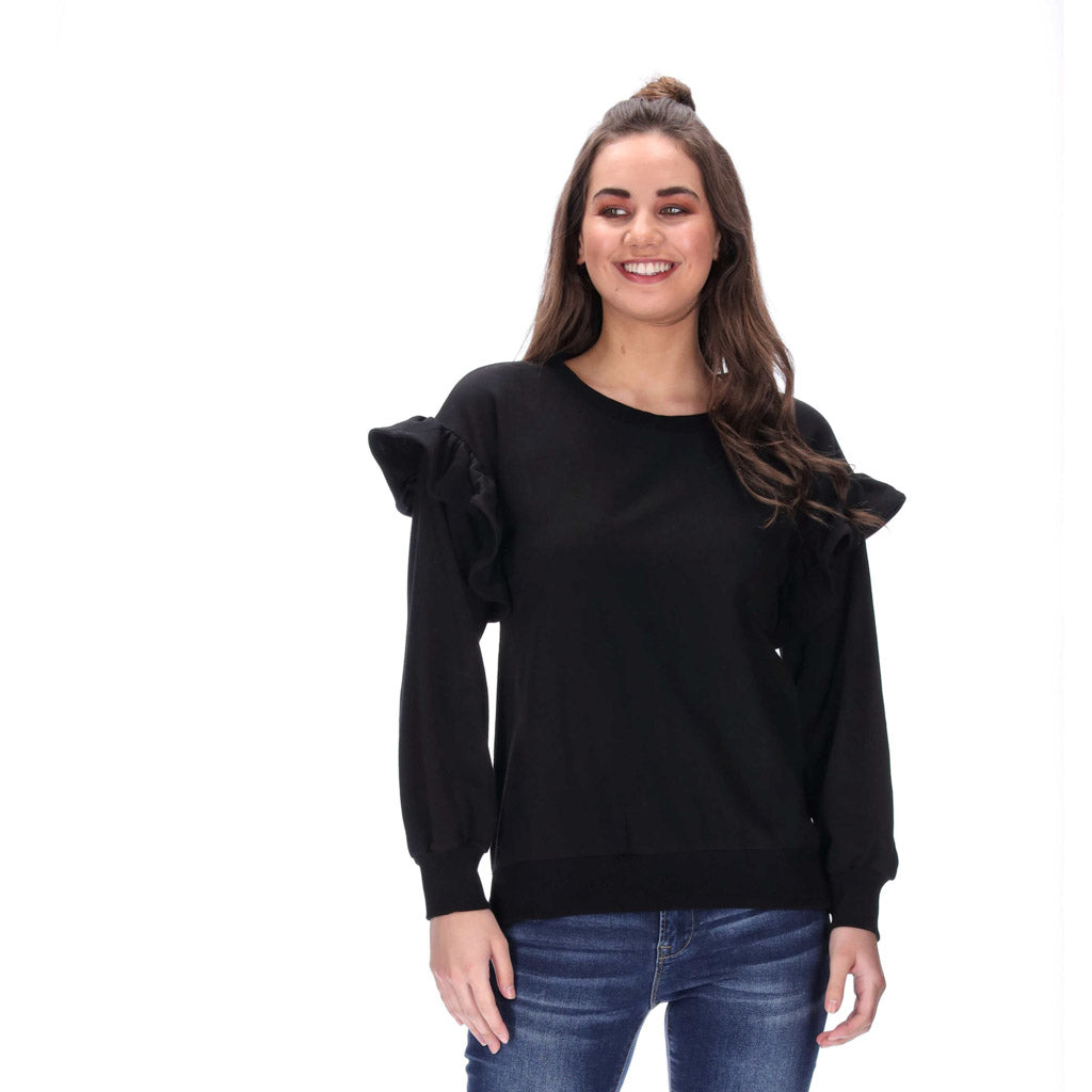 womens frill sleeve sweater black