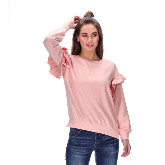 womens frill sleeve sweater peach