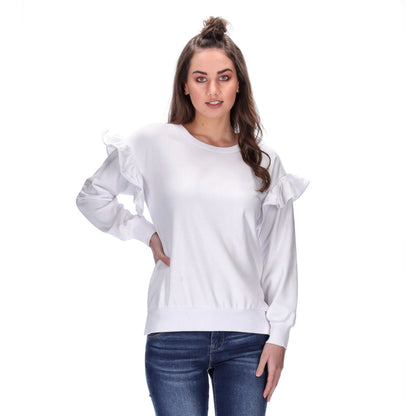womens frill sleeve sweater white