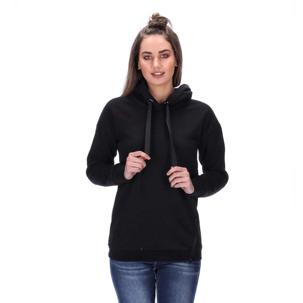 zip detail womens black hoodie