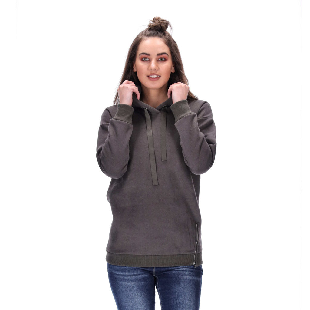 zip detail womens charcoal grey hoodie