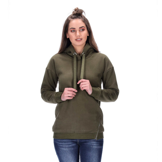 zip detail womens khaki green hoodie