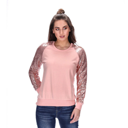 rose pink sequin sleeved womens sweater