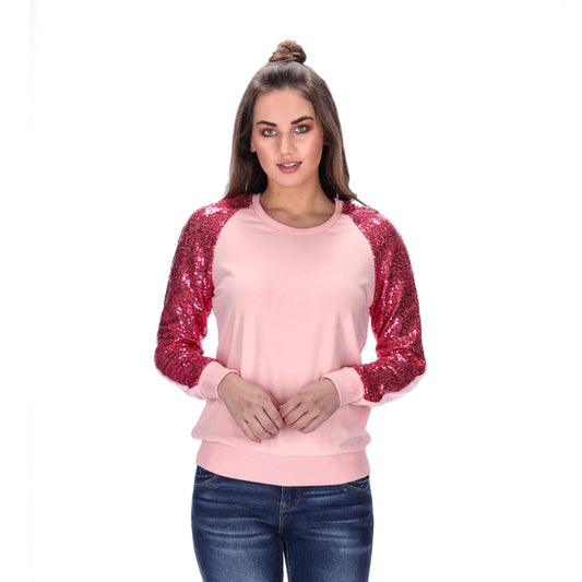 pink sequin sleeved womens sweater