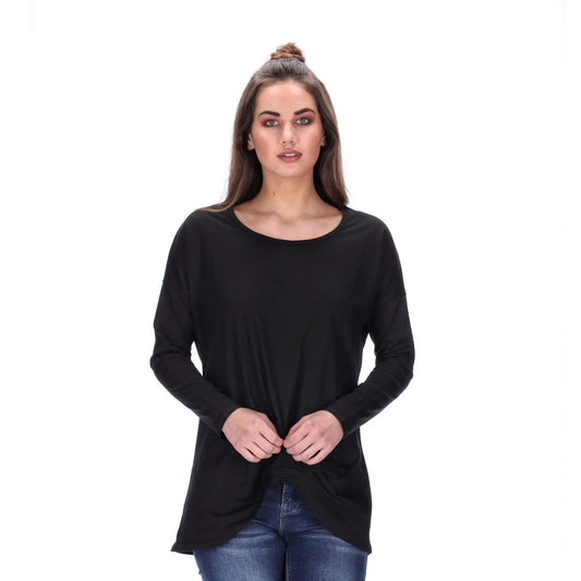 scrunched front wonens long sleeve black top