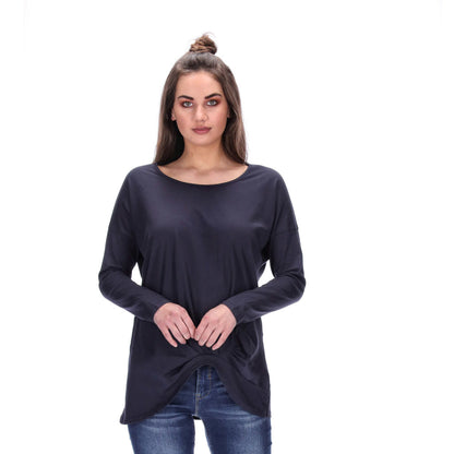 scrunched front wonens long sleeve navy top