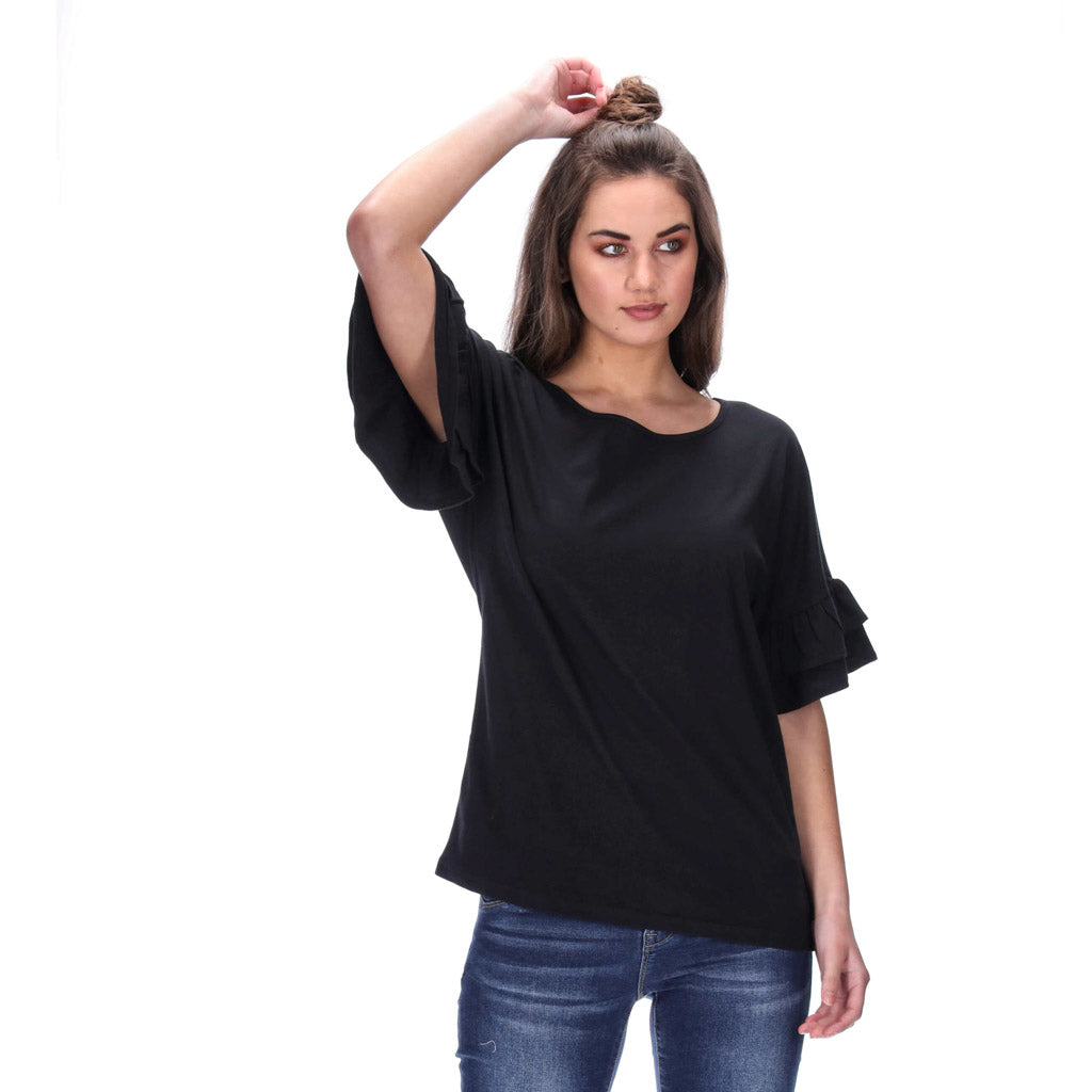 frill sleeve top black