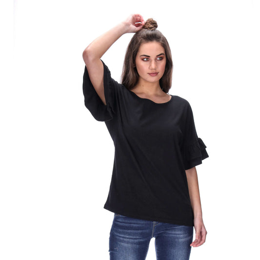 frill sleeve top black