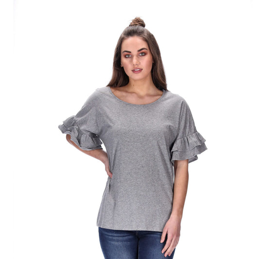 frill sleeve top grey marle