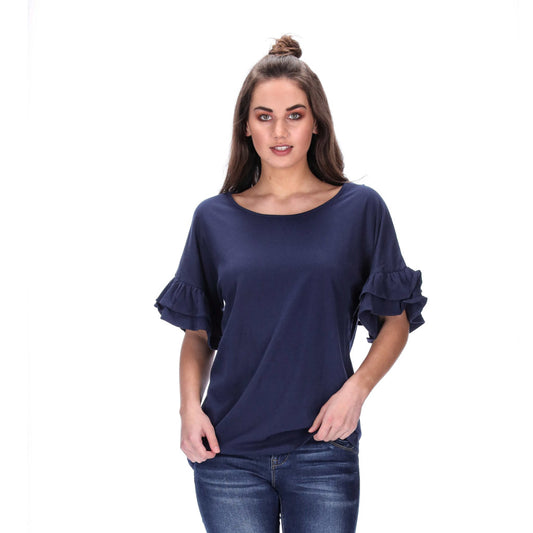 frill sleeve top navy