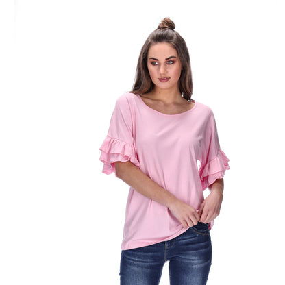 frill sleeve top pink