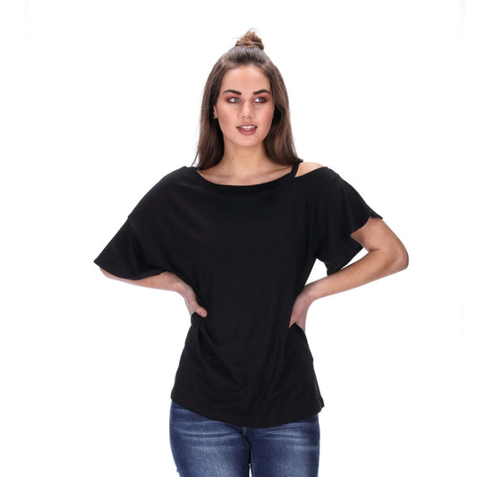 shoulder detail black tee