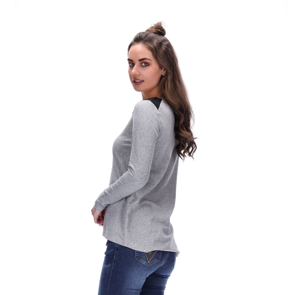 Kiara Long Sleeve Top Grey/Black