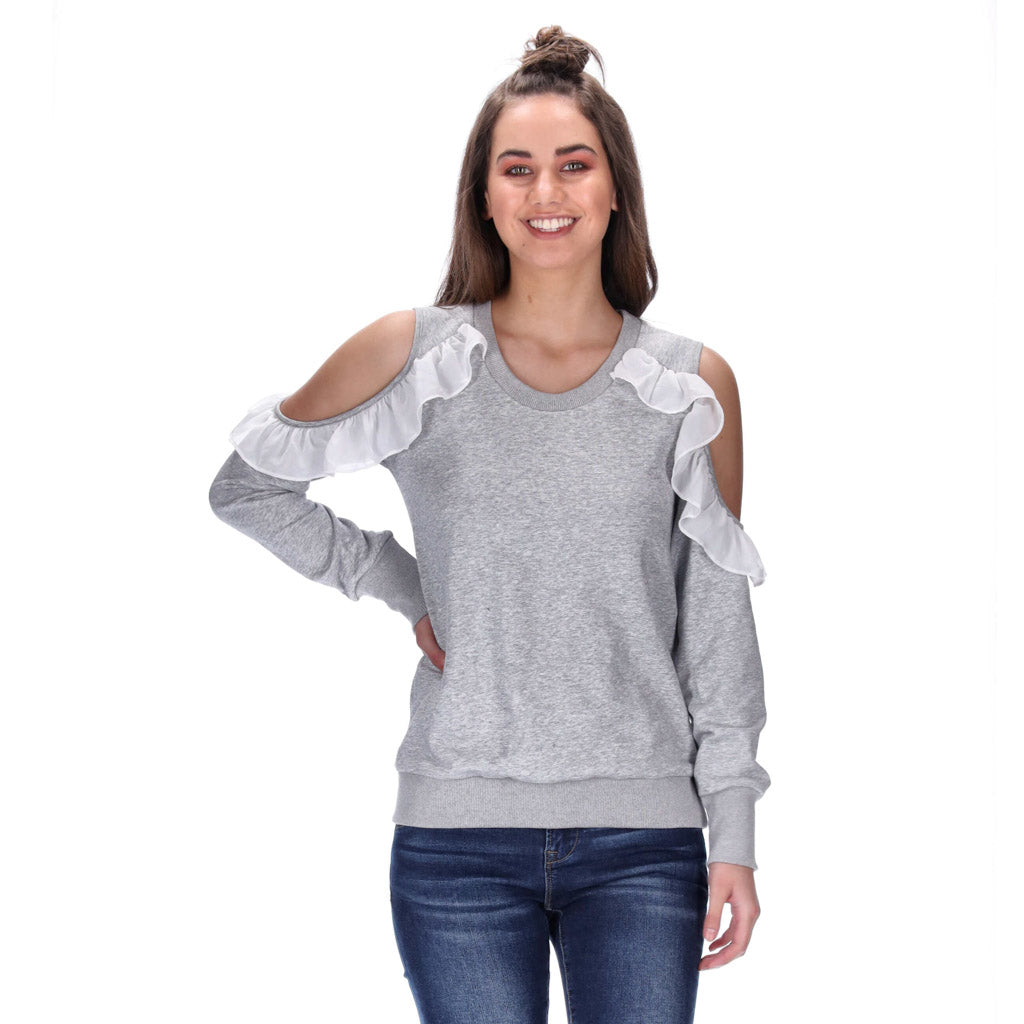 womens cold shoulder sweater grey
