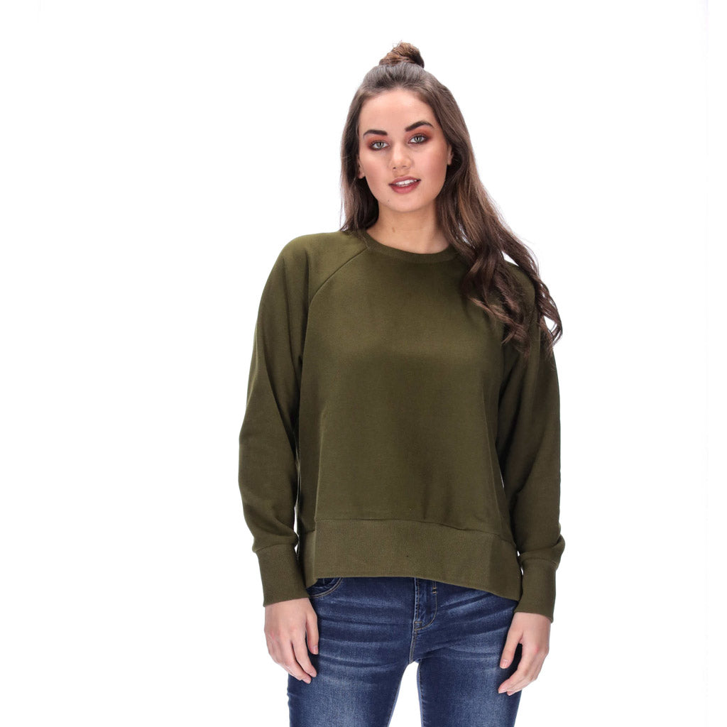 womens basic crew neck sweater army